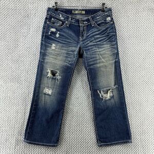 BKE Jeans Women 26 Blue Dark Wash Stella Low Rise Cropped Embroidered Distressed